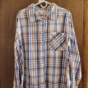 New! Time and Tru women's button-up long sleeve lined striped shirt XL Western